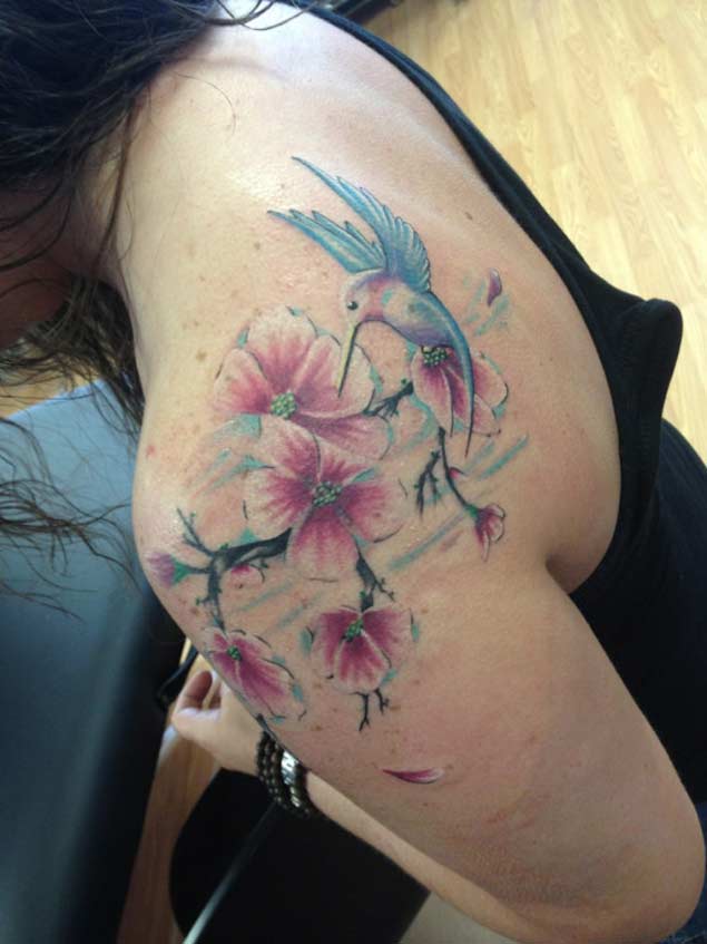Cherry Blossom Hummingbird Tattoo