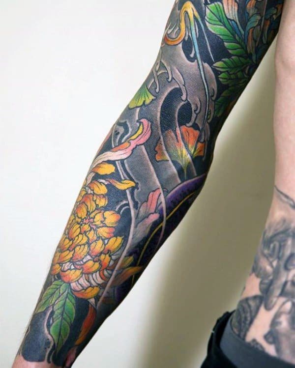 Chryzantémy s tetováním vln