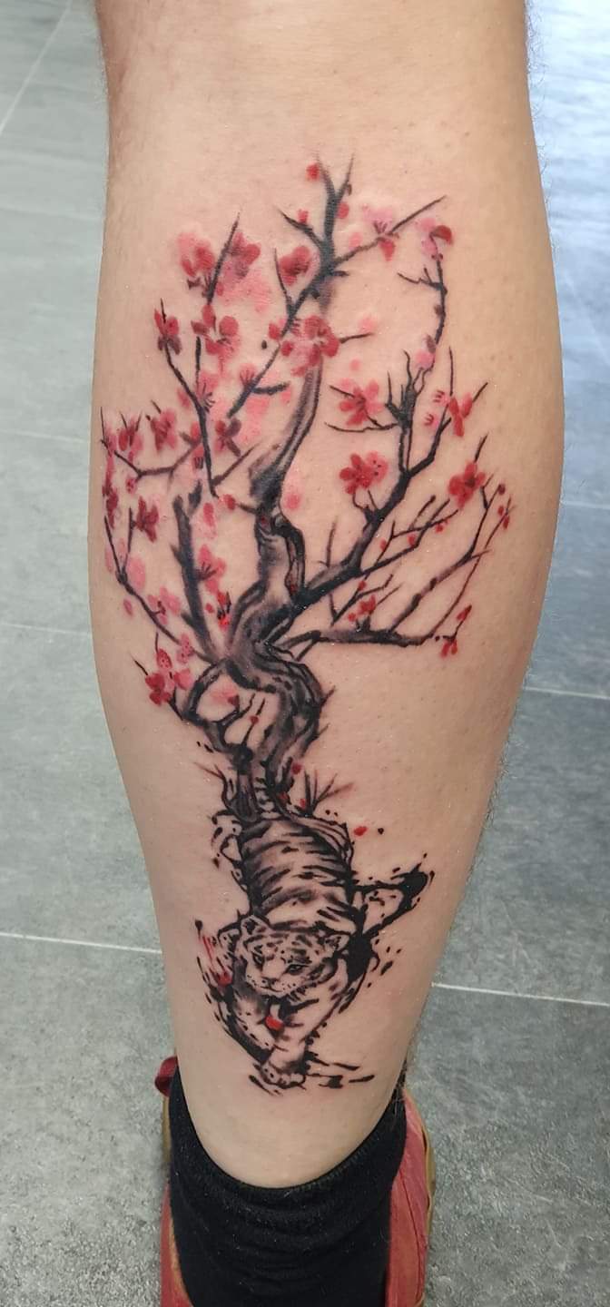 Tiger Cherry Blossom Tattoo
