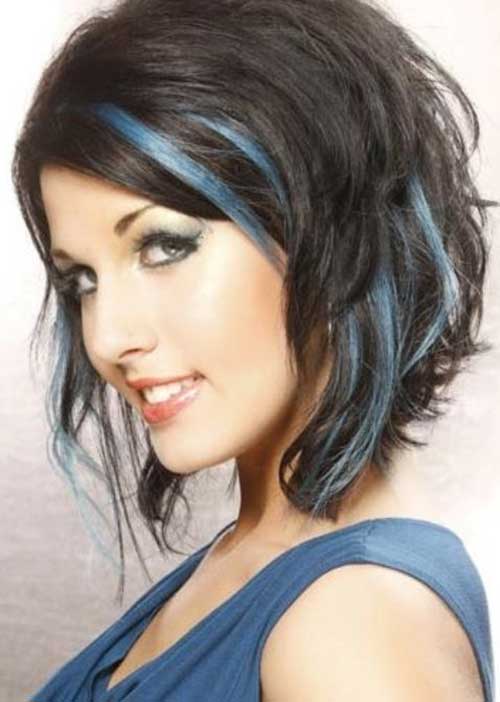 Wavy Angled Bob frisyrer blå farge