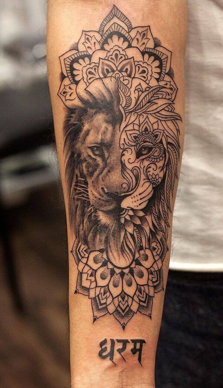 oroszlán mandala tetoválás