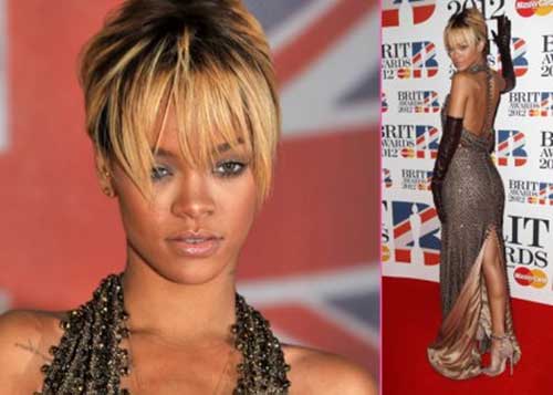 Rihanna egyenes szőke Pixie hajvágás
