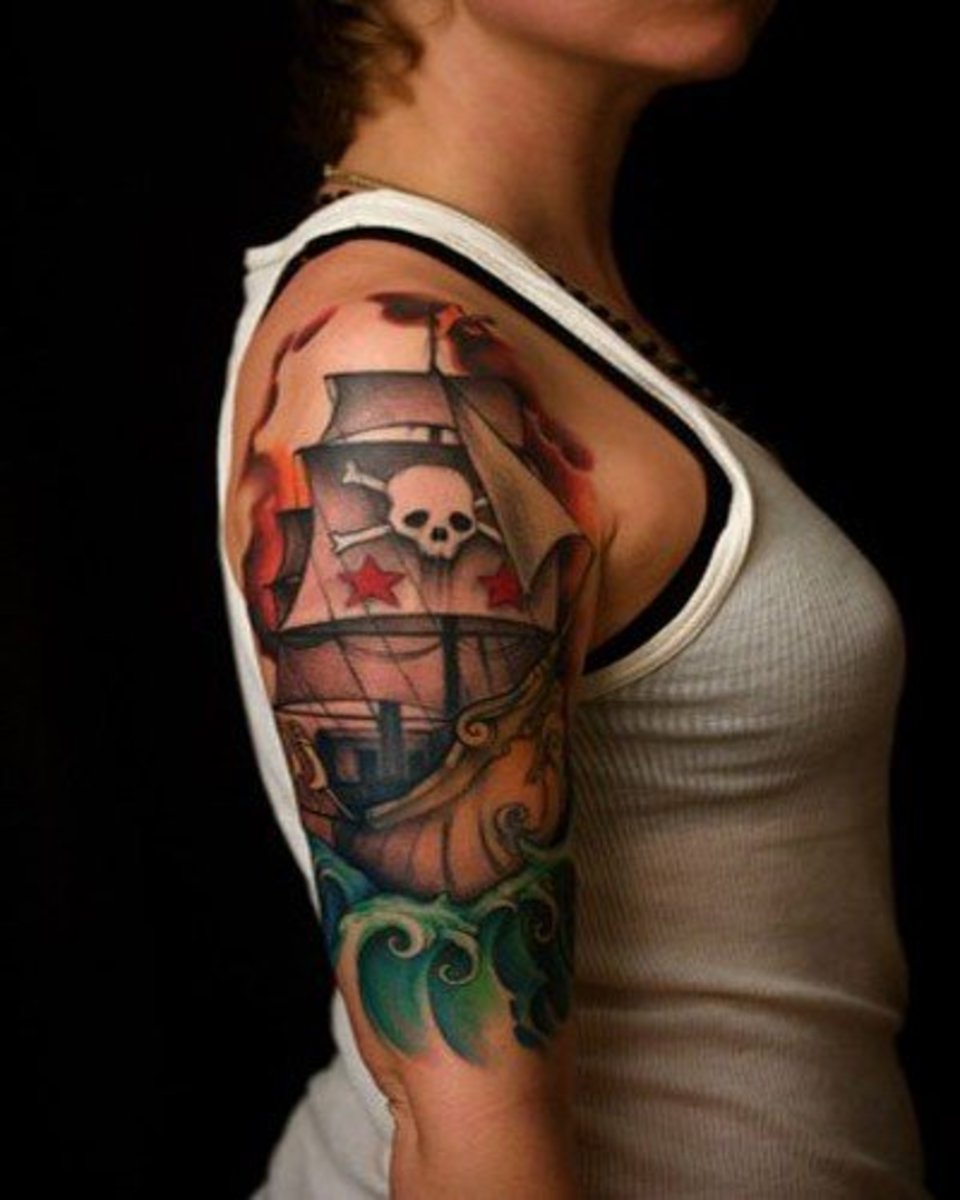 velké, barevné pirátské lodi tetování