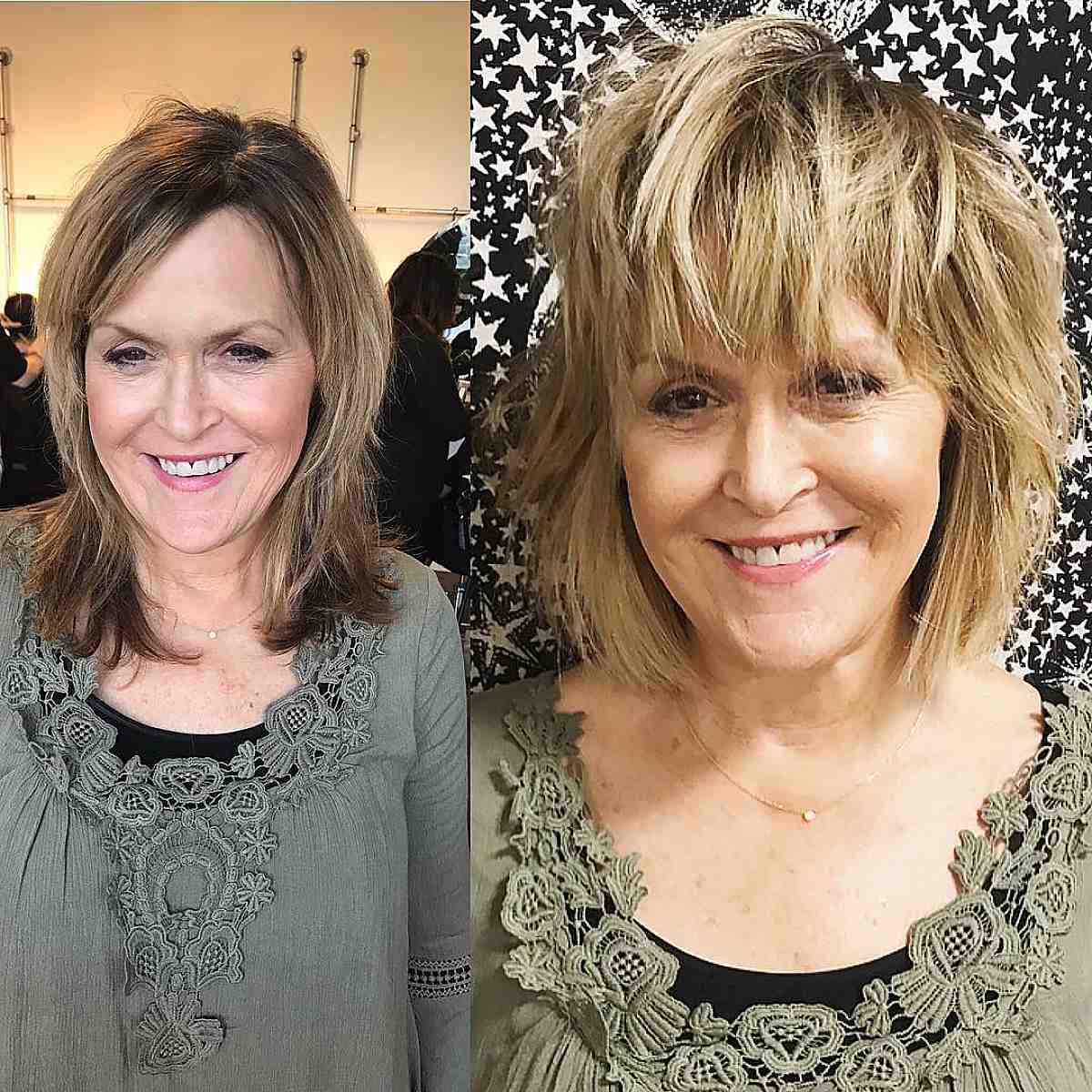 razor cut bob cut for en eldre kvinne