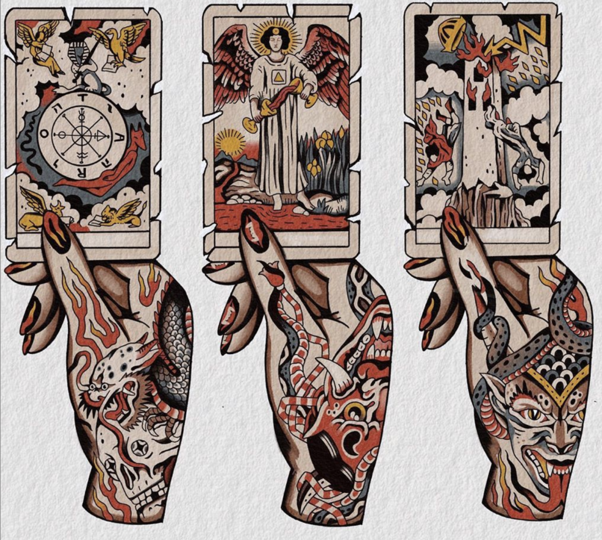Caige Baker er en ekspert tatovør som ofte jobber med tarotbilder. Tatoveringene hans er verdt å reise til Calgary, Alberta for. Finn ham på Instagram @caigebaker.